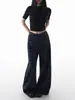Calça Casual Solta Xadrez Azul Retro Americana de Cintura Baixa para Homens e Mulheres, Estilo Preguiçoso, Afinando, Reta, Perna Larga, Comprimento no Chão, Calça da Moda