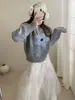 Estilo Outono e Inverno Design Floral Tricô de Lã Gola Redonda Manga Longa Top Feminino Redutor de Idade Versátil Casual Tendência em Tricô