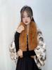Otoño e invierno 2023 nuevo abrigo de lana de longitud media con cuello de piel de conejo grande a cuadros grandes de moda capa chal ropa exterior