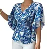 Otoño 2026 Nuevo Camisa Corta Floral con Cuello en V y Cintura Fruncida Elegante Casual Atuendo para Vacaciones y Citas