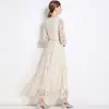 Vestido Longo de Renda Elegante Estilo Hepburn Socialite Francesa Transfronteiriço com Bordado e Pedraria Ajuste na Cintura Slim-Fit com Cinto Incluído