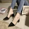 Pantuflas de tacón alto para mujer 2026 verano nuevo estilo coreano punta fina tacón grueso sandalias de media pantufla transparentes de punta cerrada sin cordones