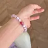 Nuevo Pulsera de Plata de Ley Kunzita Natural Rodonita Estilo Chino, Estilo Dulce, Atrae Amor, Serie Rosa-Morada, Apilable para Mujeres
