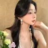 Pendientes de Borla Flor Perla Aguja Plateada Estilo Coreano Moda Ins Simples y Elegantes Pendientes Lujo Ligero Gama Alta Versátiles
