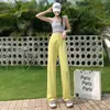 Novos jeans retos cor verde menta para mulheres, estilo coreano, para meninas cheinhas, soltos, com bom caimento, cintura alta, perna larga, calças de verão