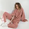 Roupa de Casa de Primavera e Verão Camisola Francesa Larga Conjunto Atacado Gaze de Camada Dupla Pijama Feminino Cor Sólida Traje de Vaporização Feminino