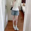Shorts de Mezclilla Azules Vintage para Mujer, Nuevo Estilo de Verano, Cuerpo en Forma de Pera, Tallas Grandes, Adelgazantes, Talla Grande, Pantalones Cortos Ajustados de Línea A para Petite