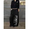 Calça Jogger Casual com Estampa de Letras Retrô Estilo de Rua Americana para Mulheres, Ampla Versátil com Caimento Longo até o Chão para Dançar