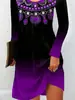 LN924 outono e primavera 2023 nova moda transfronteiriça feminina temperamento cor gradiente gola redonda manga longa vestido