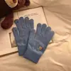 Guantes de Lana Tejidos con Oso Lindo Estilo Coreano para Invierno, Guantes Cálidos para Pantalla Táctil con Bordado de Color Sólido, Separados por Dedos para Protección contra el Frío