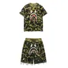 Comércio Transfronteiriço Europeu e Americano Estilo Japonês Camuflagem Cabeça de Tubarão Impressão Digital 3D Camiseta de Manga Curta Shorts Conjunto de Duas Peças Ele