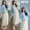 Ropa de maternidad: Suéter abrigo de punto dulce y elegante para otoño/invierno, vestido base de cuello alto, conjunto de dos piezas de moda para mamás con estilo