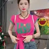 Camiseta de Manga Corta para Mujer 2025 Verano, Cuello Redondo, Bloques de Color, Dobladillo Anudado, Nueva, Corte Holgado, Adelgazante, Moderna, Talla Grande
