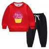 Conjunto de suéter infantil outono e inverno 2023 estudantes novo dupla camada com pelúcia acolchoado quente inverno manga longa conjunto grosso
