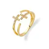 Anillo Minimalista Coreano de Perla para Mujer Anillo de Dedo Índice con Circonita Microincrustada Cruz Anillo de Cruz de Doble Capa