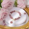 Pulsera de Perla de Agua Dulce Barroca Chapada en Oro Real para Flor de Durazno Fresa Cristal Hierba de la Suerte Zirconia Colgante Pulsera para Mujeres