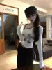 Top Curto Veludo com Fio Gola Assimétrica Estilo Americano Ombro a Ombro para Mulheres Primavera & Outono Ins Slim Cor Contrastante Estampa de Borboleta Camiseta de Manga Longa