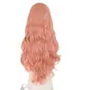Peluca Europea y Americana para Mujer de 24 Pulgadas de Largo Cabello Rosa Encaje Frontal Sintético Gorra de Peluca Fibra Sintética Resistente al Calor Alta Temperatura