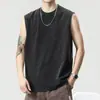 Chaleco fino de verano para hombre, estilo moderno de calle, camiseta sin mangas retro americana lavada en negro