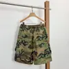 Shorts Cargo Camuflajeados Casuales Lavados Vintage de Cordón Estilo Ro de Calle Europea y Americana con Bolsillos Múltiples y Bolsillo Tipo Acordeón