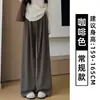 Calça casual feminina cinza, novo modelo outono 2025, cintura alta, com caimento fluido, modelagem solta, versátil, calça pantalona afunilada e mais grossa para baixinhas