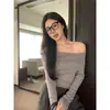 Top de Punto XinXuan para Mujer, Manga Larga, Suave, de un Hombro, Bodycon, sin Hombros, Corto