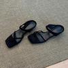 Sandálias Slip-On com Salto Bloco e Estampa de Leopardo Única para Mulheres, Nova Moda de Verão 2025 Sandálias Versáteis Elegantes Estilo Francês