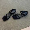 Sandalias de Punta Cuadrada para Verano, Sandalias Suaves de Cuero sin Cierre, Sandalias Casuales de Cuña Retro para Mujer, Diseño Simple