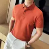 Camiseta casual de algodón de lujo ligero para hombre estilo old money de verano, cuello camisero sin costuras, transpirable, polo con cuello camisero abierto, manga corta
