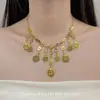 Colar Boho Dourado Redondo com Várias Franjas Nicho Americano Estilo Hot Girl de Férias Corrente de Clavícula Dupla Camada de Alta Qualidade