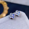 Aretes de Piedra Lunar Natural Boutique Luna Azul Vítreo Plata 925 Incrustación de Precisión 3*3mm Venta Directa de Fábrica Mayorista