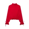 ZA Ropa de Mujer de Comercio Exterior Transfronterizo Europa AliExpress Venta Caliente Pulóver con Pliegues Semitransparente de Temperamento