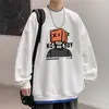 Temporada de primavera y otoño, sudadera con cuello redondo y forro polar, unisex, con diseño estampado, hombros caídos, corte holgado, talla grande, prenda exterior de moda estilo pareja