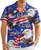 Camisa con Estampado de Fuegos Artificiales Bandera Americana Estilo Nuevo Transfronterizo Guitarra para Hombre Casual Estilo Hawaiano Manga Corta Cuello Solapa