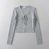 2024 início da primavera novo casual solto all-match pullover top de malha com decote em V manga comprida lace-up top de malha