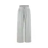 Pantalones Grises de Pierna Ancha con Cintura de Encaje Drapeado para Mujer, Nuevo Estilo Otoño 2026, Pantalones Casuales Holgados con Cordón Adelgazantes