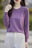 Camiseta Simples de Gola Redonda para o Dia a Dia de Manga Comprida Cor Pura Texturizada Camiseta Básica para Mulheres Outono e Inverno Nova Top Tricotado Interno Slim Fit
