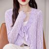 Cardigan de Tricô com Proteção Solar de Design de Verão 2024 Feminino Fino de Manga Longa Pequeno Xale Externo Top Curto