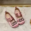 Zapatos de Piel para Niñas 2026 Primavera Nuevo Estilo Zapatos de Princesa Brillantes con Pedrería Versátiles Elegantes Zapatos de Tacón Cuadrado para Niñas Pequeñas
