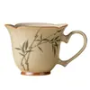 Taza de Té de Bambú Verde Esmeralda Pintada a Mano, Taza de Maestro, Taza Individual de Cerámica, Juego de Té Kung Fu, Cuenco de Té con Asa en Forma de Corazón, Taza de Degustación