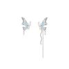 Aretes Guriya Mariposa Cristal Azul Aretes Asimétricos para Mujer Nicho de Alta Gama Aguja de Plata Esterlina Aretes de Borla