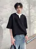 Gris melange Camiseta Falsa de Dos Piezas Cuello en V Hombro Marca de Moda Ropa de Verano para Niños Sudadera de Manga Corta Ootd Manga Media Americana