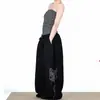 Calça versátil de perna larga com strass em estilo americano moderno para mulheres, adequada para dança, jazz e street dance, cintura alta, modelagem que emagrece, calça esportiva de corte solto