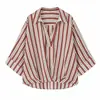 Moda Z brand 180 Europeo y Americano 32 transfronterizo cuello en V 24 diseño dobladillo suéter versátil rayado abullonado camisa ZA