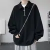 Nueva sudadera polo de otoño con media cremallera para hombre, estilo americano moderno, color liso, corte holgado, top deportivo con cuello camisero