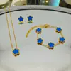 Pulsera de Acero de Titanio Trébol de la Suerte de Cinco Hojas de Tres Piezas Transfronteriza con un Toque de Alta Gama, Joyería Popular de Acero Inoxidable para Mujer del Fabricante