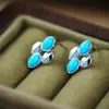 Pendientes de Plata S925 Chapados en Oro Lapislázuli Turquesa Diseño de Nicho Moda Simple Elegantes Versátiles para el Trabajo