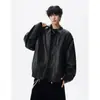 Sello de Acero Estilo Americano Letra Chaqueta de Cuero PU Motocicleta Abrigo Hombres Otoño Nuevo Estilo Marca de Moda High Street Villano Fresco Negro Top