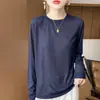 Suéter de Tricô Fino Lyocell Estilo Coreano com Gola Redonda para Mulheres, Nova Coleção Primavera/Verão 2026, Camisa Básica Versátil Simples, Top Elegante