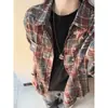 Chaqueta cárdigan de camisa a cuadros tie-dye de diseño retro americano para hombre, chaqueta versátil casual retro de alta gama para mujer